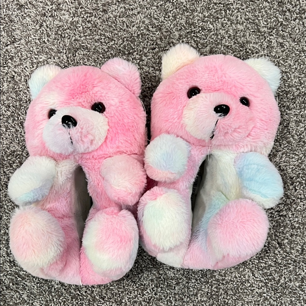 Streetwear Society Pink and Pastel Bear Plush Slippers